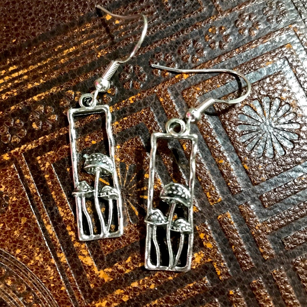 Mushroom Dangle Earrings Sterling Hooks